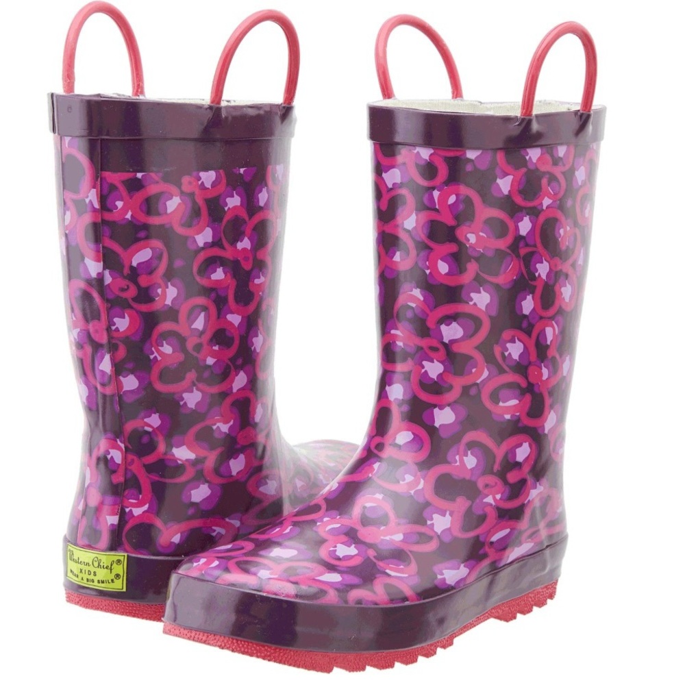 Rain boots western chief kids size 1 girls Diva Leopard purple